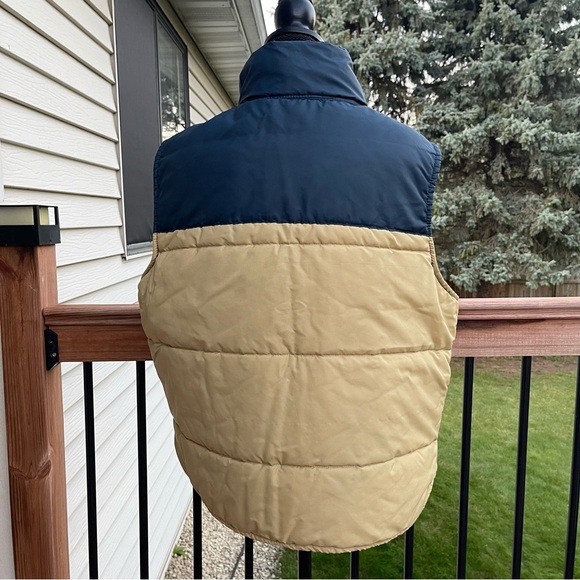 VTG 80s Puffer Vest Mens XL Blue Tan Two Tone Quilted Insulated Outdoors Snap - Picture 14 of 15
